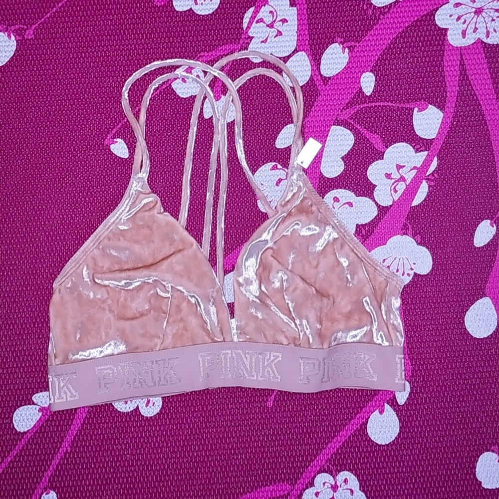 Victorias secret Pink velour Bralette Pink NWT M velvet crossback bra New!